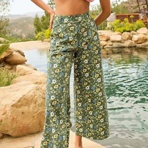 Free People Menocra Green Floral Pants